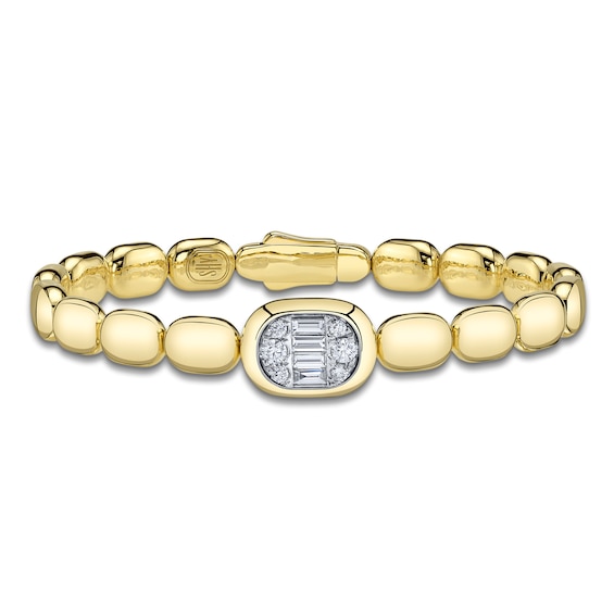 Shy ICON Lumeria Baguette & Round-Cut Multi-Diamond Pillow Link Bangle Bracelet 1/2 ct tw 14K Yellow Gold B22001553ZS