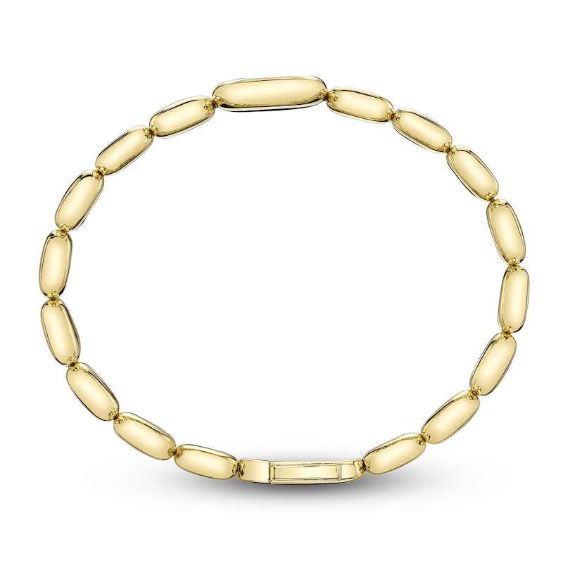 Main Image 3 of Shy Creation Baguette & Round-Cut Multi-Diamond Pillow Link Bangle Bracelet 1/2 ct tw 14K Yellow Gold