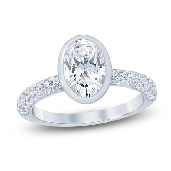 Oval-Cut Lab-Grown Diamond Bezel-Set Engagement Ring 2 ct tw 14K White Gold