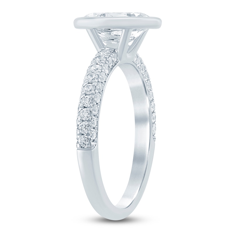 Main Image 2 of Oval-Cut Lab-Grown Diamond Bezel-Set Engagement Ring 2 ct tw 14K White Gold