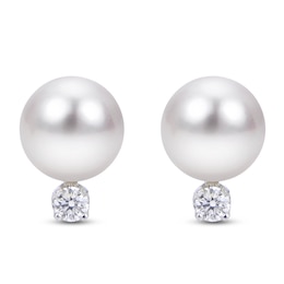 Akoya Cultured Pearl & Diamond Stud Earrings 1/20 ct tw 14K White Gold