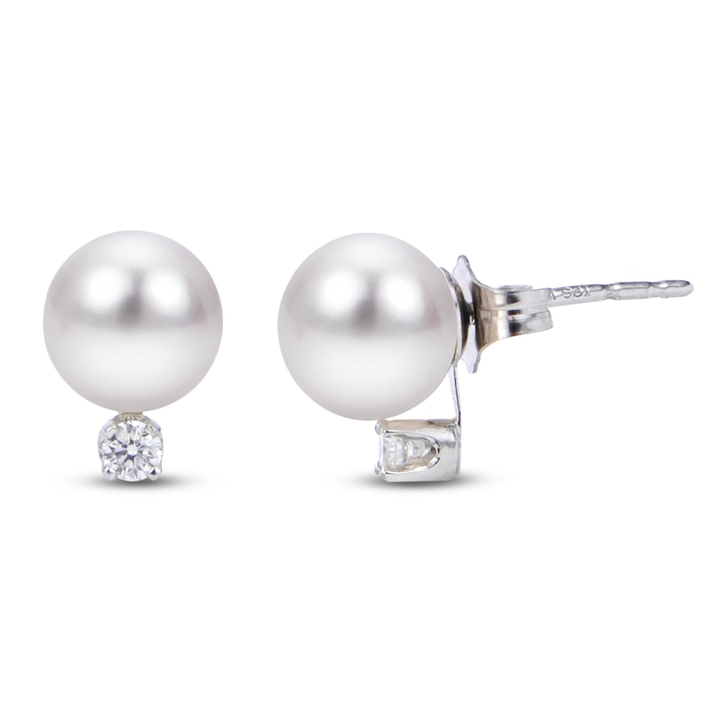 Main Image 2 of Akoya Cultured Pearl & Diamond Stud Earrings 1/20 ct tw 14K White Gold
