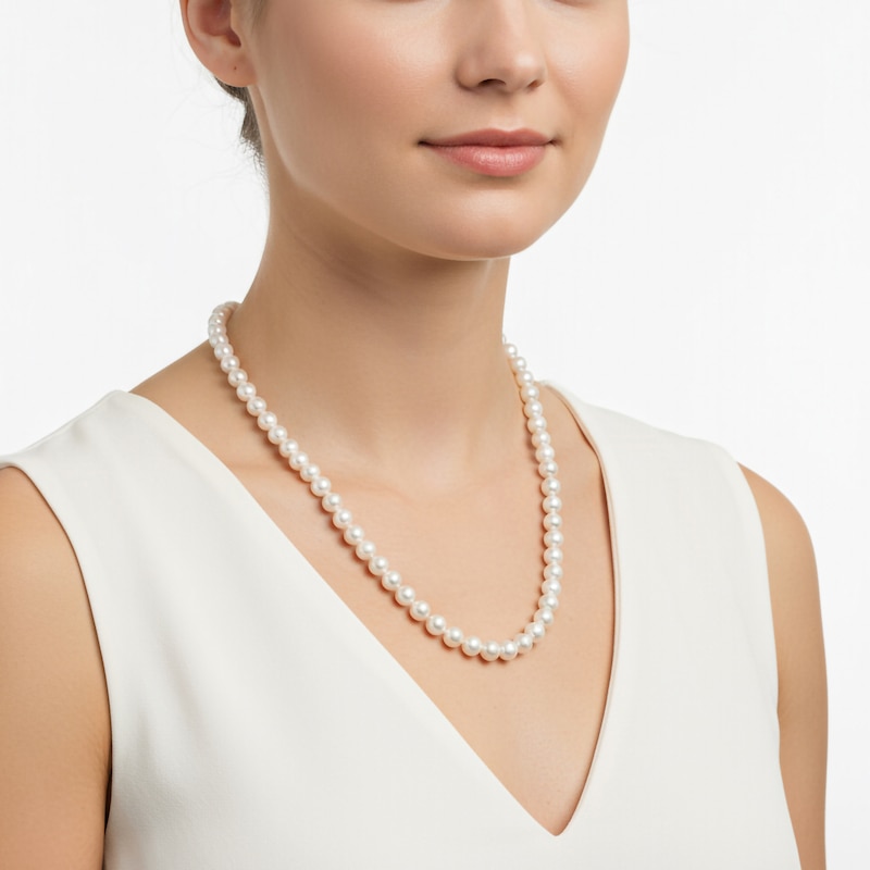 Main Image 3 of Akoya Cultured Pearl Necklace 14K Yellow Gold 6.5-7mm 24"