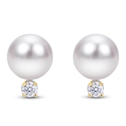 Akoya Cultured Pearl & Diamond Stud Earrings 1/20 ct tw 14K Yellow Gold