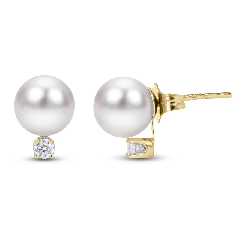 Main Image 2 of Akoya Cultured Pearl & Diamond Stud Earrings 1/20 ct tw 14K Yellow Gold
