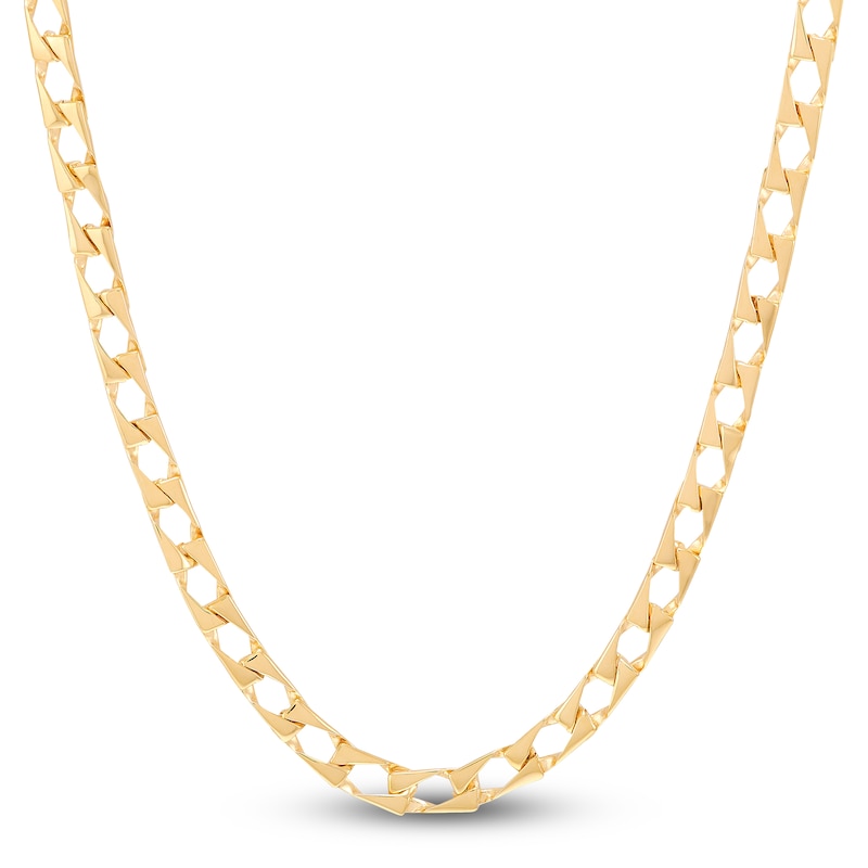 Main Image 1 of Square Curb Chain Necklace 4mm Solid 14K Yellow Gold 22"