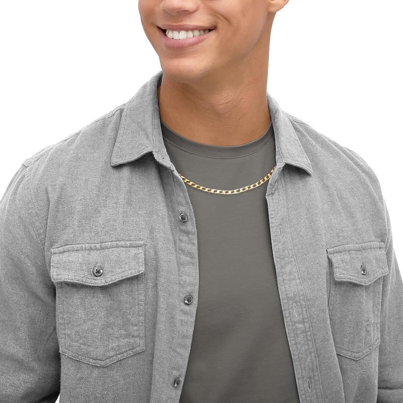 Main Image 4 of Square Curb Chain Necklace 4mm Solid 14K Yellow Gold 22"