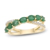 Thumbnail Image 1 of Oval-Cut Natural Emerald & Diamond Crossover Ring 1/10 ct tw 10K Yellow Gold