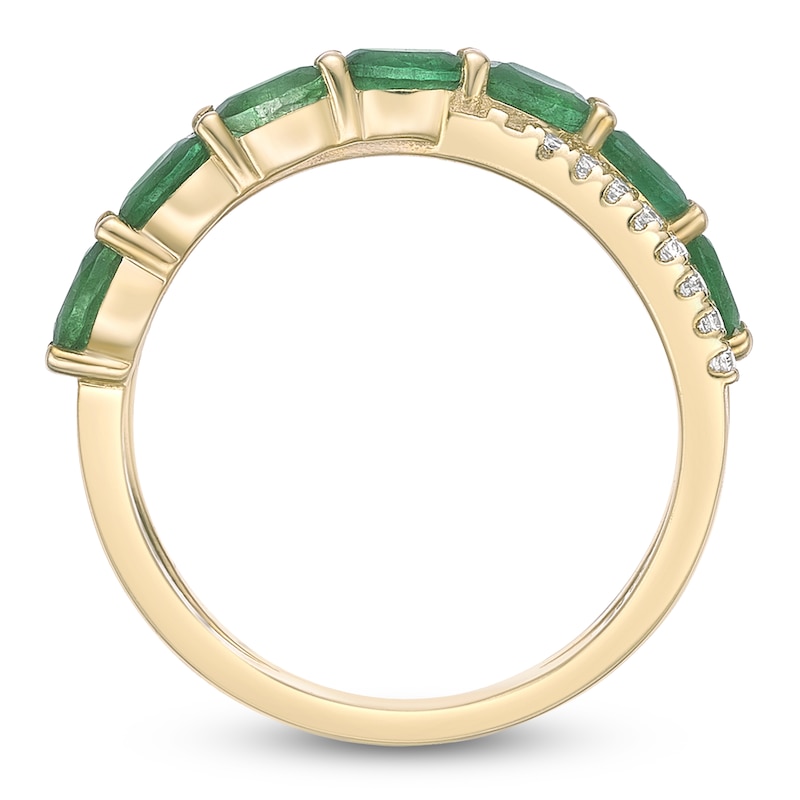 Main Image 4 of Oval-Cut Natural Emerald & Diamond Crossover Ring 1/10 ct tw 10K Yellow Gold