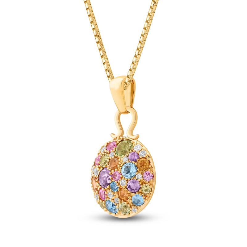 Main Image 2 of Jared Signature Natural Amethyst, Citrine, Peridot, Pink Sapphire, Swiss Blue Topaz & Diamond Pavé  Domed Necklace 1/15 ct tw 14K Yellow Gold 18"