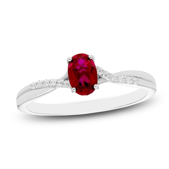 Oval-Cut Natural Ruby & Diamond Ring 1/20 ct tw 10K White Gold