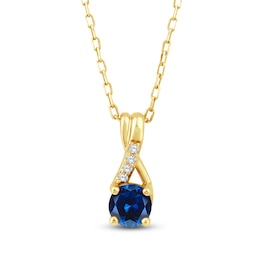 Natural Blue Sapphire & Diamond Accent Necklace 10K Yellow Gold 18"