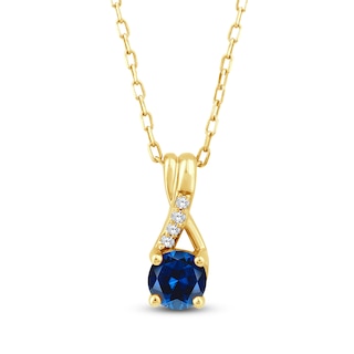 Natural Blue Sapphire & Diamond Accent Necklace 10K Yellow Gold 18"