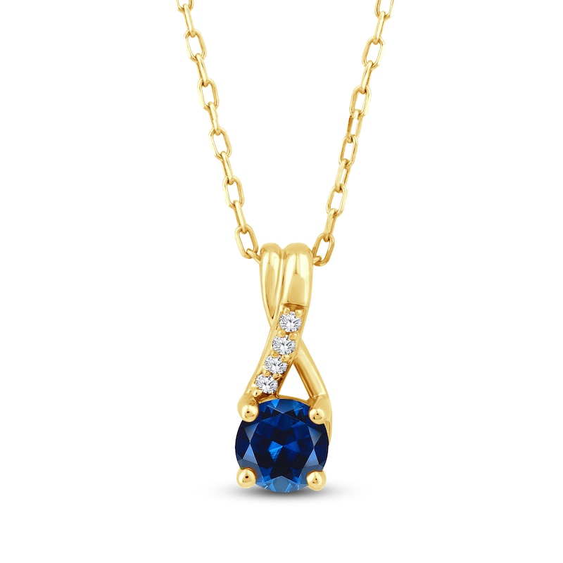 Main Image 1 of Natural Blue Sapphire & Diamond Accent Necklace 10K Yellow Gold 18"