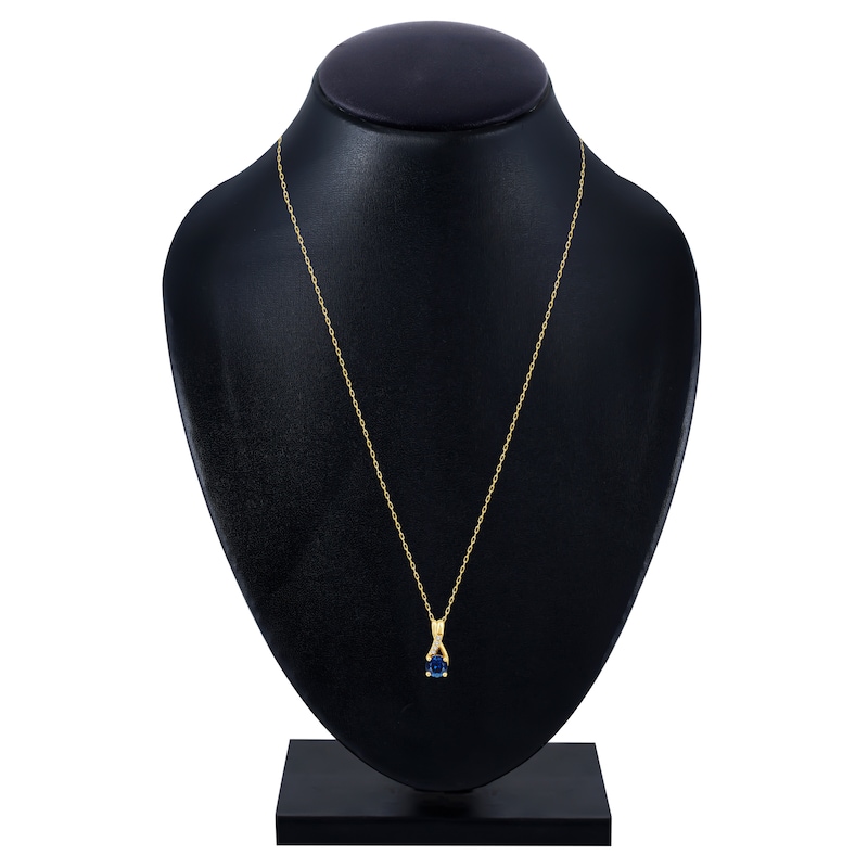 Main Image 3 of Natural Blue Sapphire & Diamond Accent Necklace 10K Yellow Gold 18"