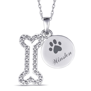 Dog Bone and Paw Pendant (1 Line)