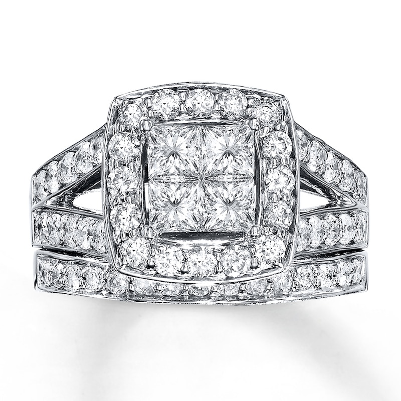Diamond Bridal Set 2 ct tw Princess-Cut 14K White Gold with 360