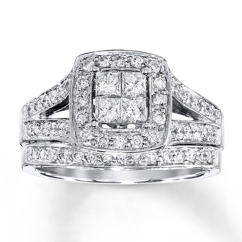 Diamond Bridal Set 7/8 ct tw Princess-Cut 14K White Gold