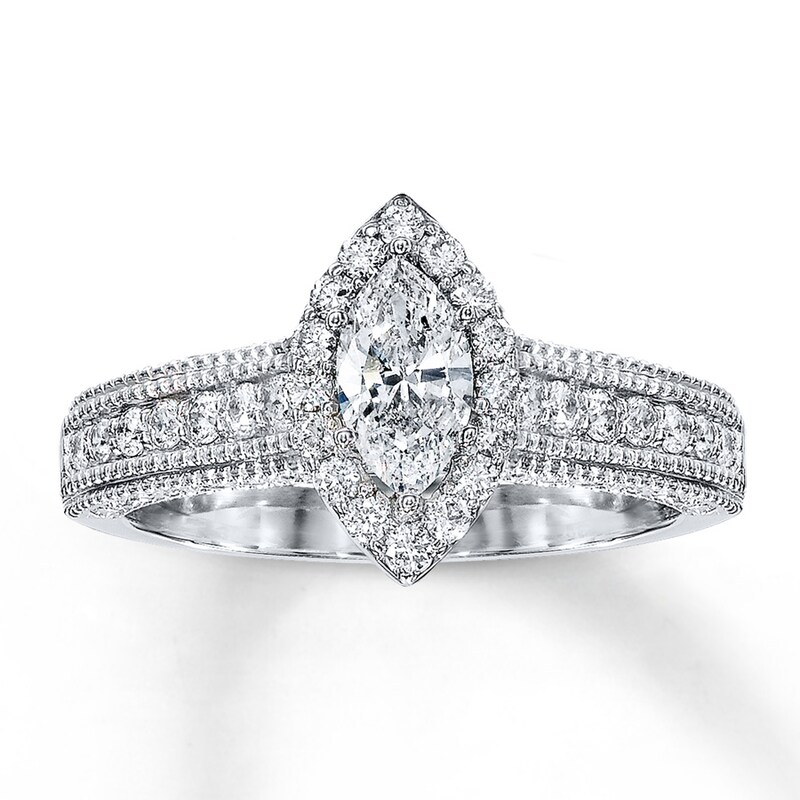 Main Image 1 of Diamond Engagement Ring 1 ct tw Marquise/Round 14K White Gold