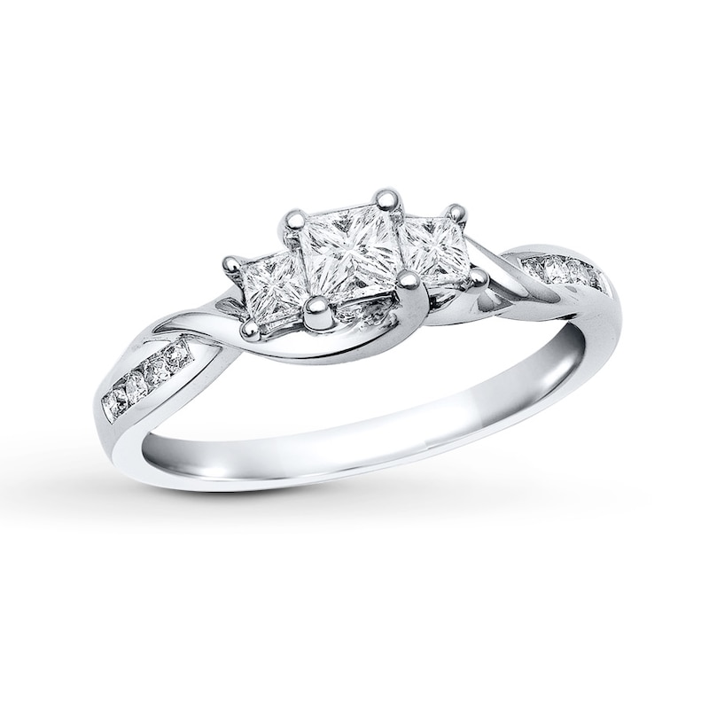 Diamond 3-Stone Ring 1/2 ct tw Princess-cut 14K White Gold with 360