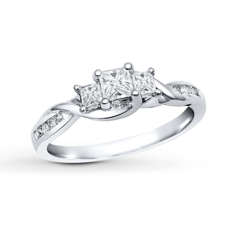 Diamond 3-Stone Ring 1/2 ct tw Princess-cut 14K White Gold