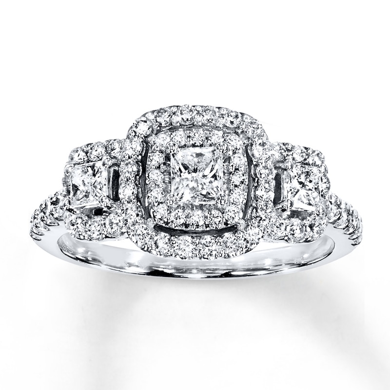 Main Image 1 of Diamond 3-Stone Ring 7/8 ct tw Princess/Round 14K White Gold