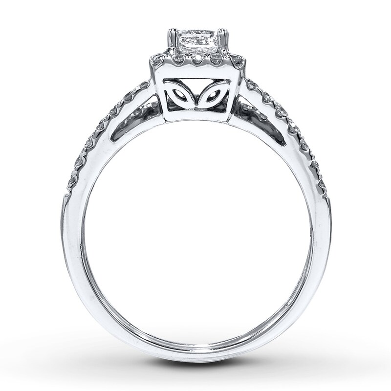 Main Image 2 of Diamond Bridal Set 7/8 ct tw Princess-cut 14K White Gold