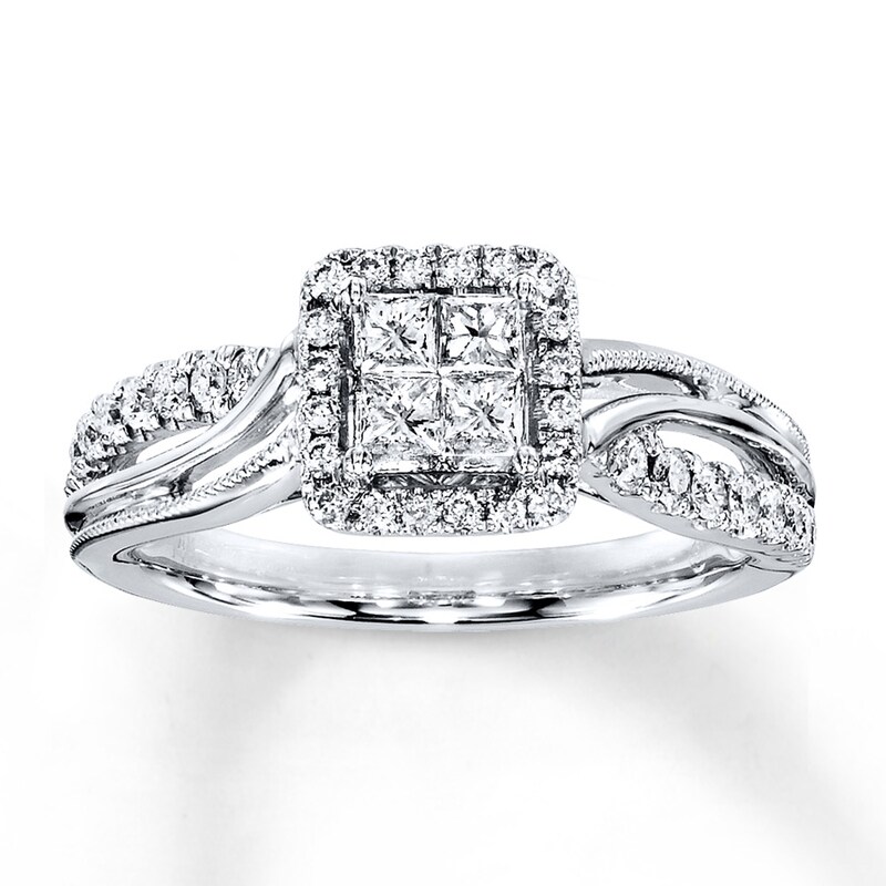 Main Image 1 of Diamond Ring 1/2 ct tw Princess/Round 14K White Gold