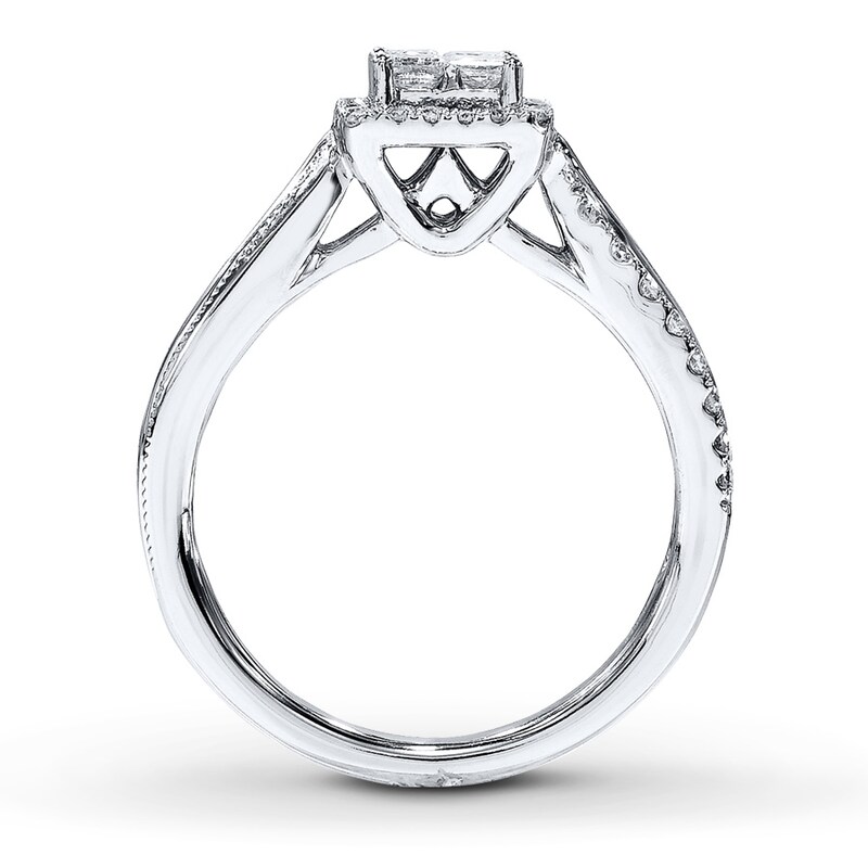Main Image 2 of Diamond Ring 1/2 ct tw Princess/Round 14K White Gold