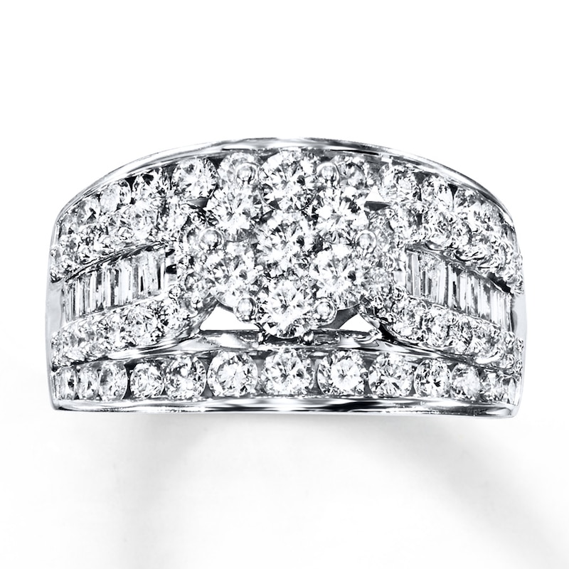 Main Image 1 of Diamond Engagement Ring 2 ct tw Round/Baguette 14K White Gold