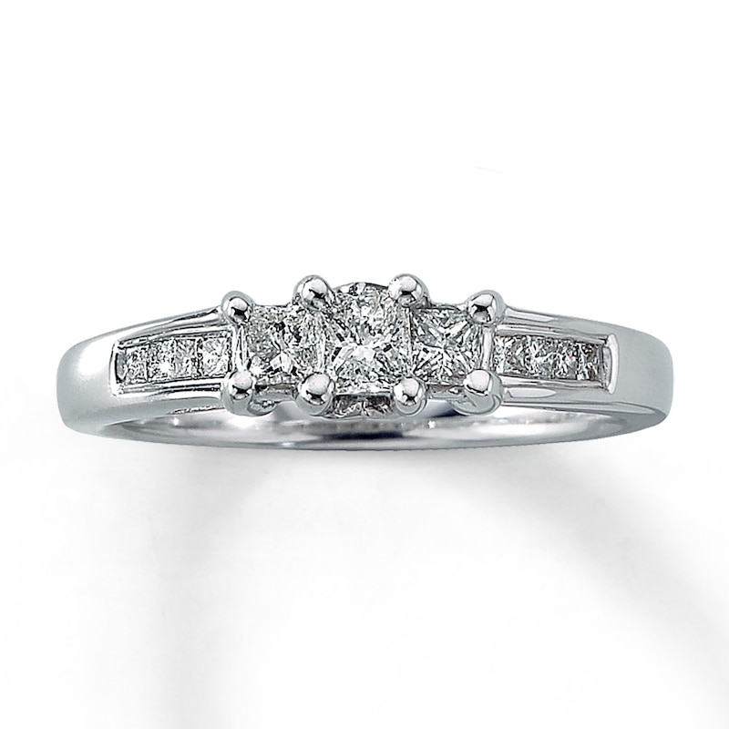 Diamond 3-Stone Ring 1/2 ct tw Princess 14K White Gold