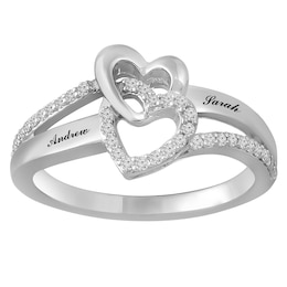 1/6 ct tw Diamond Promise Ring with Interlocking Hearts (2 Lines)
