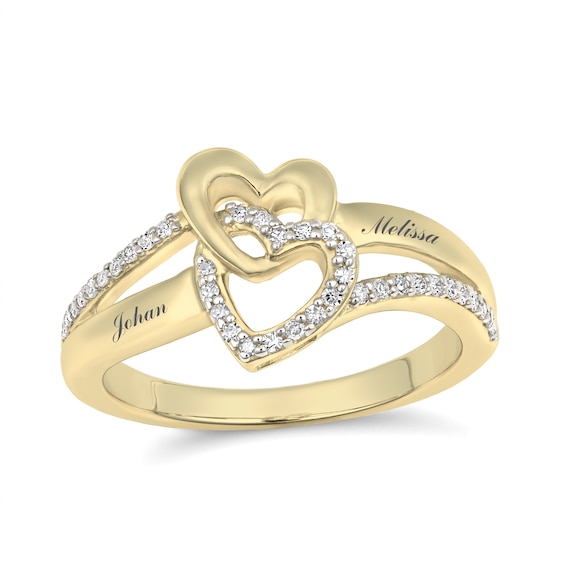 1/6 ct tw Diamond Promise Ring with Interlocking Hearts (2 Lines)