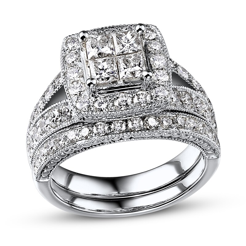 Main Image 1 of Diamond Bridal Set 1-7/8 ct tw Princess/Round 14K White Gold