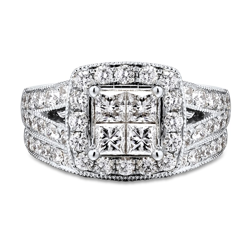 Main Image 4 of Diamond Bridal Set 1-7/8 ct tw Princess/Round 14K White Gold