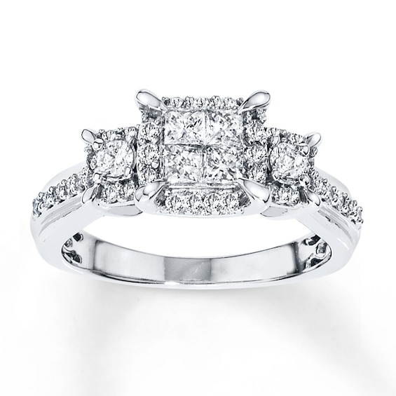 3//4 Carat Princess Cut Diamond Solitaire Engagement Ring 14K White Gold Very Good Cut J, I2, 0.74 c.t.w