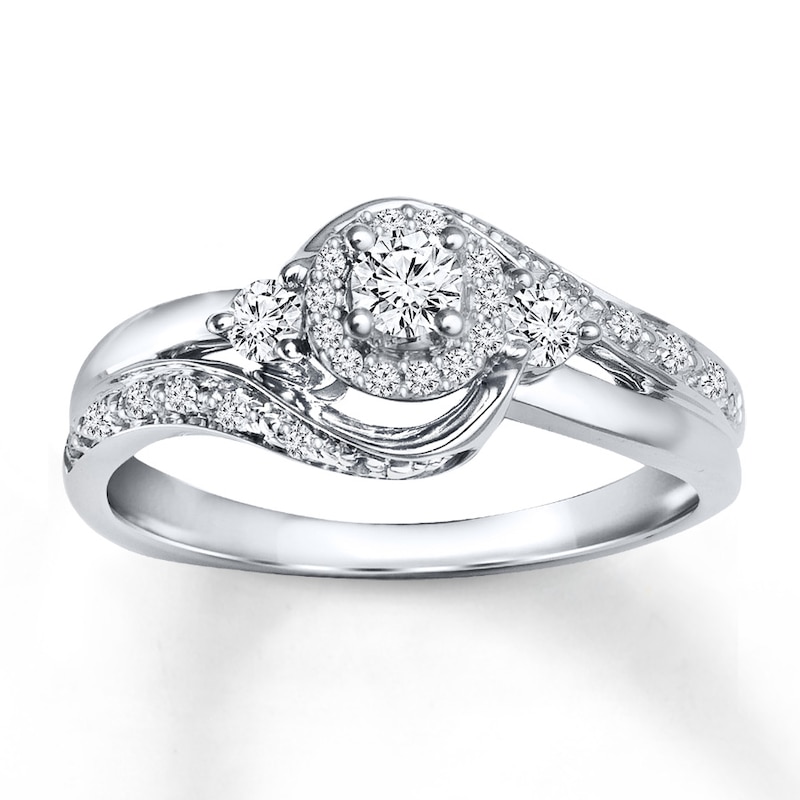 Diamond 3-Stone Ring 3/8 ct tw Round-cut 14K White Gold