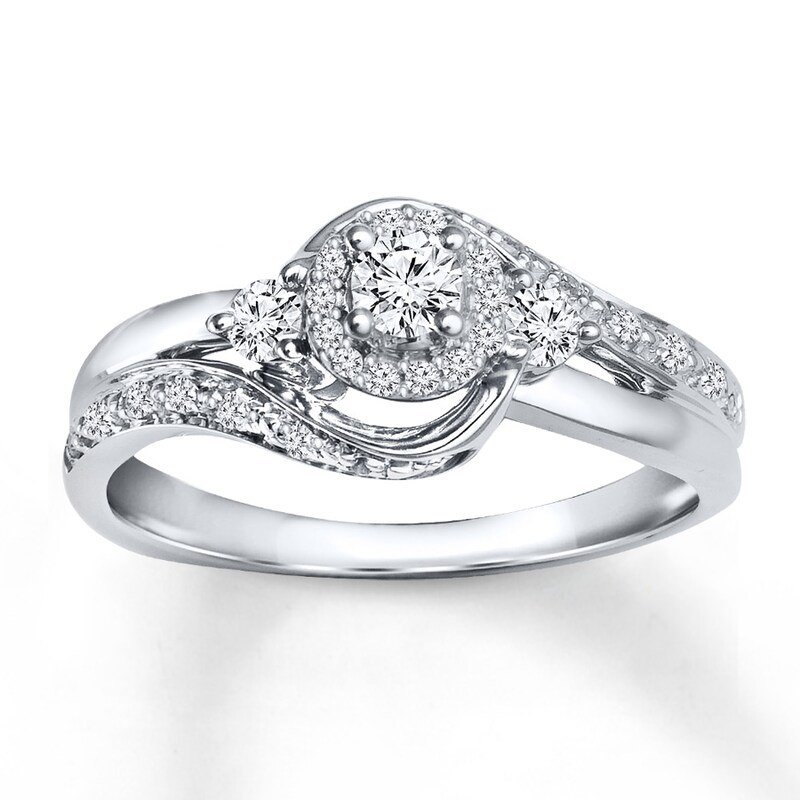 Main Image 1 of Diamond 3-Stone Ring 3/8 ct tw Round-cut 14K White Gold