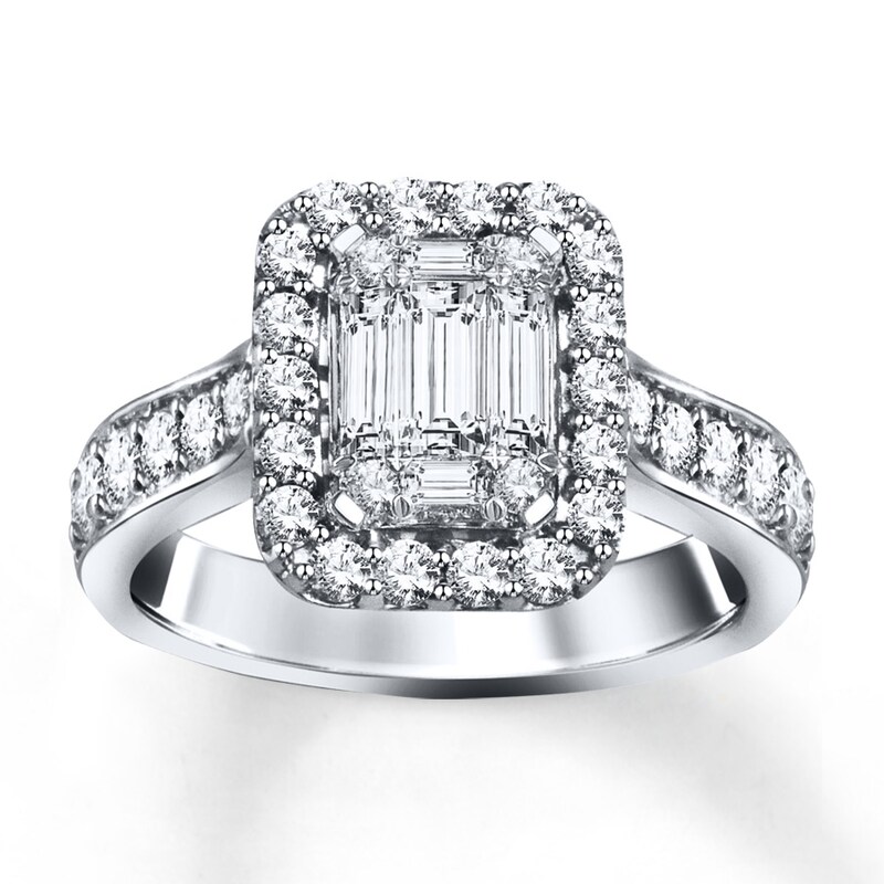 Diamond Engagement Ring 1 ct tw Round/Baguette 14K White Gold
