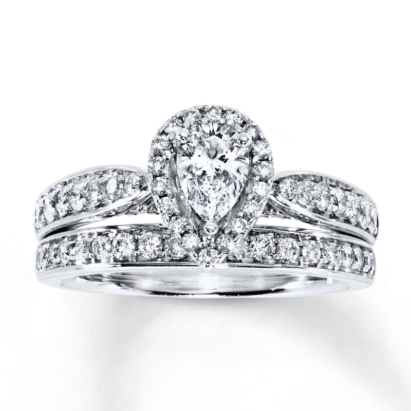 Diamond Bridal Set 1-1/5 ct tw Pear-Shaped 14K White Gold with 360