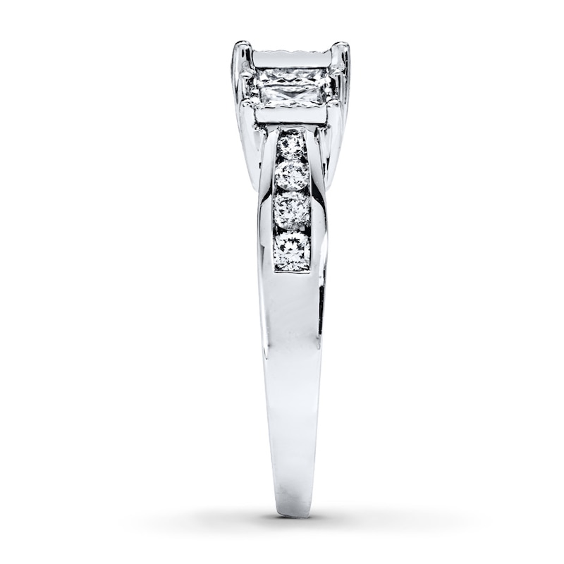 Main Image 3 of Diamond 3-Stone Ring 1 ct tw Princess-cut 14K White Gold