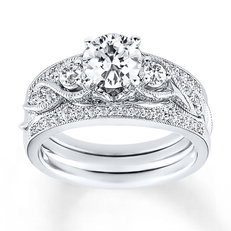 Main Image 1 of Diamond Bridal Set 7/8 ct tw Round-cut 14K White Gold