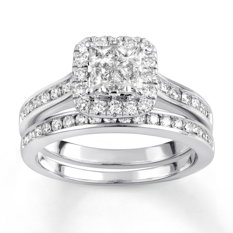 Main Image 1 of Diamond Bridal Set 1-1/8 ct tw Princess/Round 14K White Gold