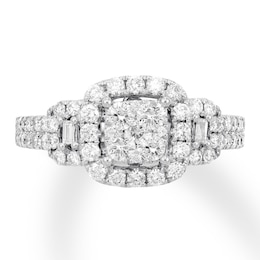 Diamond Engagement Ring 1-1/8 ct tw Round/Baguette 14K Gold