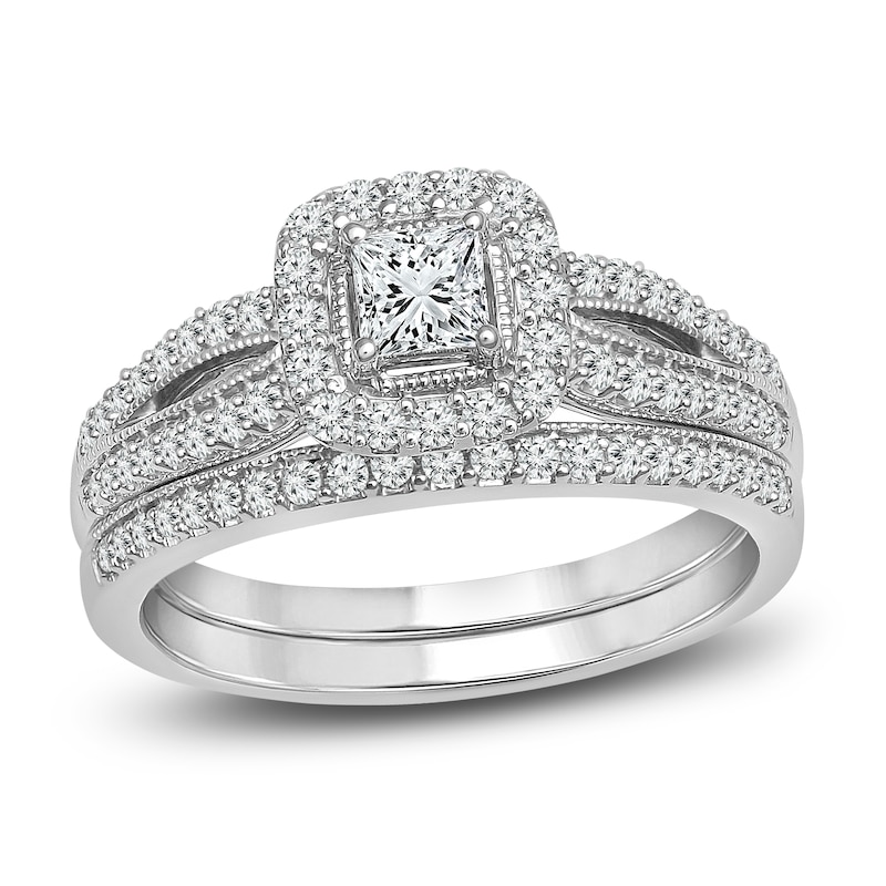 Main Image 1 of Diamond Bridal Set 3/4 ct tw Princess-cut 14K White Gold