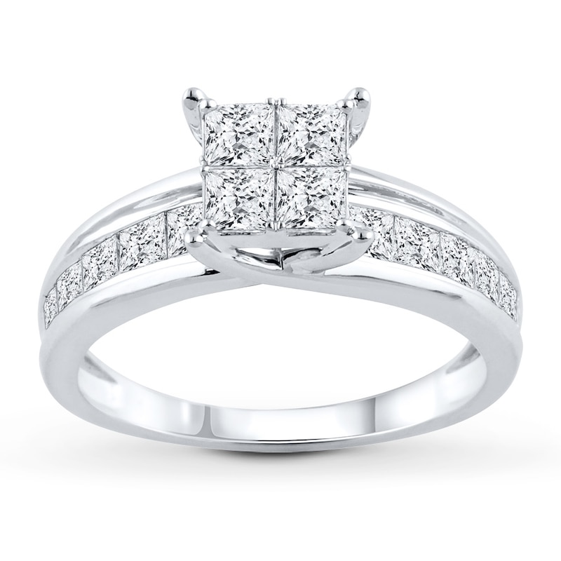 Diamond Engagement Ring 1-1/2 ct tw Princess-cut 14K White Gold with 360