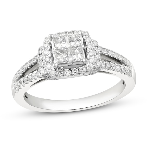 Diamond Ring 34 ct tw PrincessRound 14K White Gold