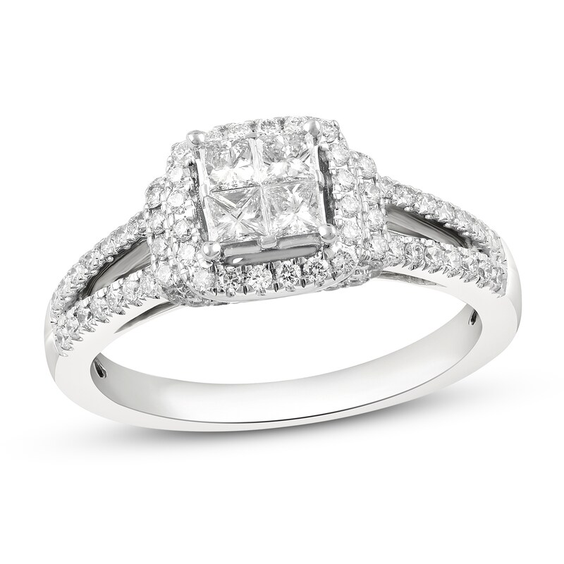 Main Image 1 of Diamond Ring 3/4 ct tw Princess/Round 14K White Gold