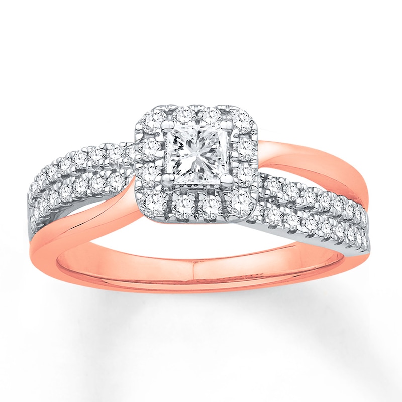 Main Image 1 of Diamond Engagement Ring 5/8 cttw Princess-cut 14K Two-Tone Gold