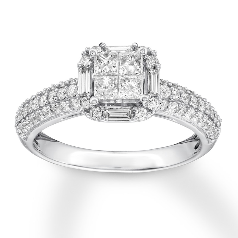 Diamond Engagement Ring 7/8 ct tw Princess-cut 14K White Gold